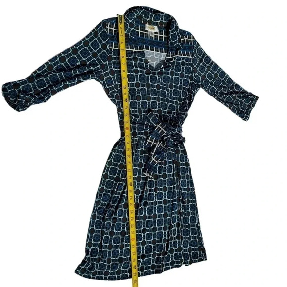 Talbots Petites Geometric Belted Dress Size 4 Blue/ Brown/ White/Turqouise - Picture 8 of 12